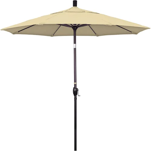 Vista 6 de California Umbrella Sombrilla redonda de aluminio de 7.5 pies, manivela elevadora, botón de inclinación, poste de bronce, Sunbrella Air Blue