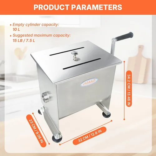 Vista 6 de Hakka - Mezclador manual de carne de 15 libras/7.5 L, tanque fijo de acero inoxidable de 10 L, sin caja de engranajes, mezclador de carne