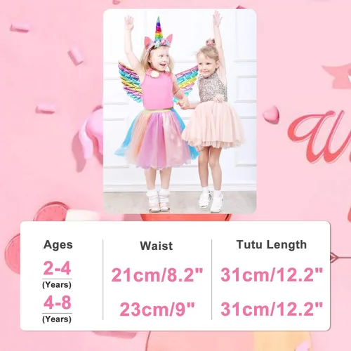 Vista 2 de Falda tutú para niña vestido de tutú arcoíris de tul con diadema de unicornio alas de hada de mariposa