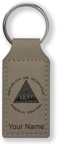Vista 21 de LaserGram Llavero rectangular, bandera de Nicaragua, grabado personalizado incluido, Bambú