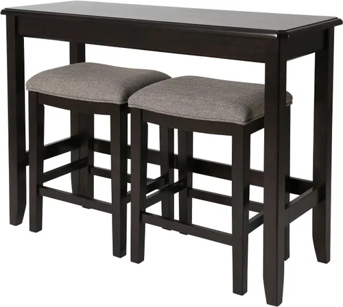 Vista 5 de New Ridge Home Goods Mesa de sofá tradicional de madera con dos taburetes en espresso