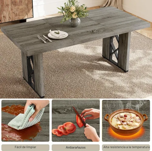 Vista 3 de HIPIHOM Mesa de comedor de granja de 70.8 pulgadas para 6 personas, mesa