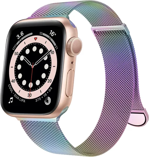 Vista 15 de Marge Plus Correa de malla de acero inoxidable cierre magnético para Apple Watch 7/6/5/4/3/2/1/SE de 1.5"/1.58"/1.61"/1.65"/1.73"/1.77" para A- Luz