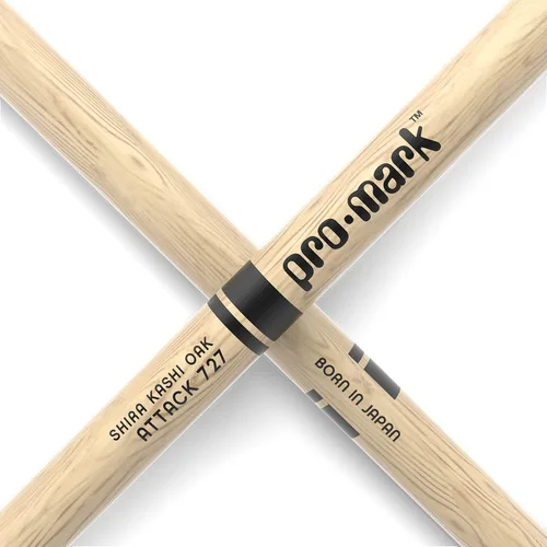 Vista 5 de ProMark Baquetas de batería Classic Attack 727 Shira Kashi Oak Baquetas, punta ovalada de nailon, un par