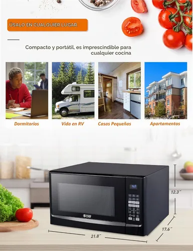 Vista 7 de COMMERCIAL CHEF Microondas de 1.4 pies cúbicos con 10 niveles de potencia, microondas pequeño con botón pulsador, microondas de 1100 vatios con Negro