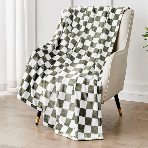 Vista 10 de Edenleaf - Manta de forro polar a cuadros negros para sofá, cálida decoración del hogar Ultra Soft Cozy Fuzzy Blanket for Bed Sofa, Fluffy