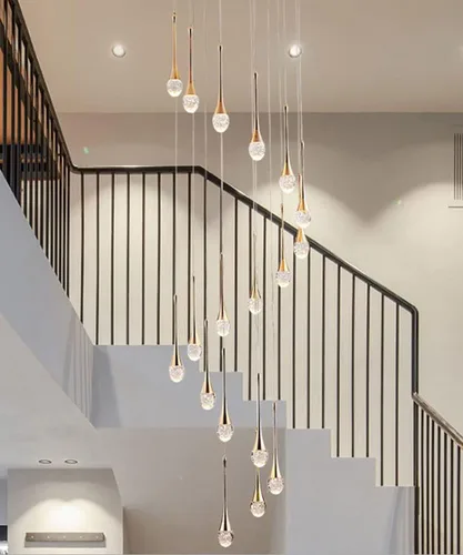 Vista 8 de ykolupty Candelabros grandes de 138 pulgadas para sala de estar, modernos candelabros dorados de cristal, lámpara colgante de escalera en espiral