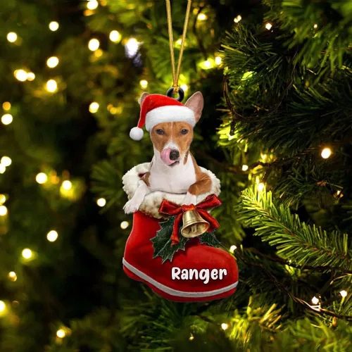 Vista 78 de Amantes de los perros de Navidad – Akita Inu Dog in Santa Boot Adorno de Navidad, adorno personalizado en forma 2D, adorno de Navidad, personaliza