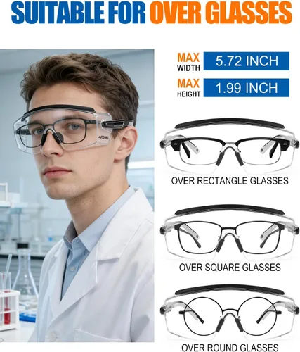 Vista 4 de Gafas de seguridad sobre anteojos, gafas de seguridad con certificación ANSI Z87.1 con lente envolvente transparente antivaho y antiarañazos