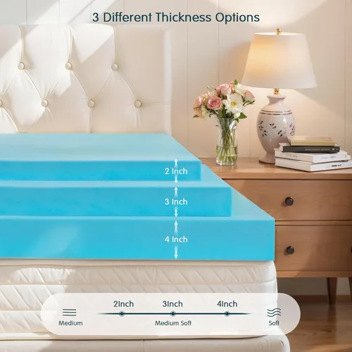 Vista 6 de SyMax Cubrecolchón de espuma viscoelástica, con infusión de gel, transpirable, para dormitorio, certificado CertiPUR-US, 3 pulgadas