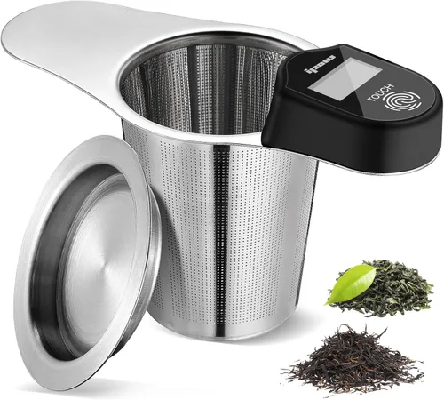 Vista 9 de IPOW Filtro de Café Reutilizable de Acero Inoxidable, Colador para Cafetera Sin Papel, Cesta de Doble Malla Fina para Té Suelto y Café Molido, Tapa