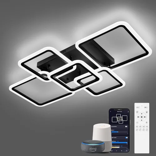 Vista 9 de Modernas luces LED de techo para dormitorio, 40.2 pulgadas, regulables, cuadradas, 6+1 anillos, luces de techo para sala de estar con control remoto