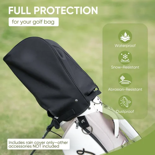 Vista 3 de Cubierta de lluvia para bolsa de golf con capucha impermeable 1680D de nylon a prueba de polvo, ajuste universal con capa de lluvia ajustable