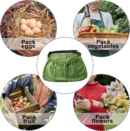 Vista 3 de codree Delantal de cosecha para jardín, delantal de recolección de verduras ajustable con 4 bolsillos para jardineros que recogen frutas