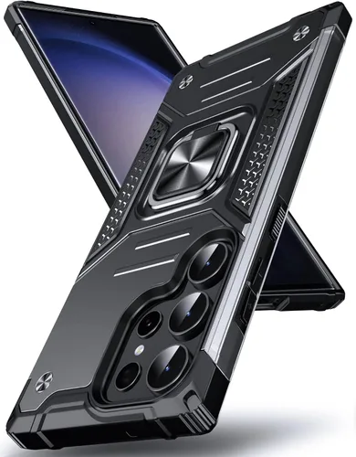 Vista 120 de DASFOND Diseñada para funda Galaxy S8 con soporte, anillo metálico giratorio mejorado de 360°, soporte kickstand de grado militar, resistente a