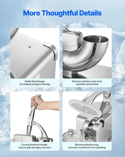Vista 6 de VEVOR Máquina de afeitar de hielo comercial, trituradora de hielo eléctrica de 661 LBS/H con recipiente reemplazable, motor premium de 350 W, 4