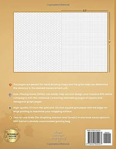 Vista 2 de Hex Map & Square Map Grid Graph Paper for Role Play Games RPG Graph Paper Hexagonal and Square Graph paper for RPG Map Drawing