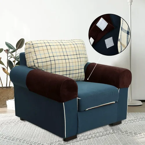 Vista 16 de XMNTG Juego de 2 fundas elásticas para reposabrazos de color beige, terciopelo suave, antimanchas, lavables para sillas, sofá, sillón reclinable