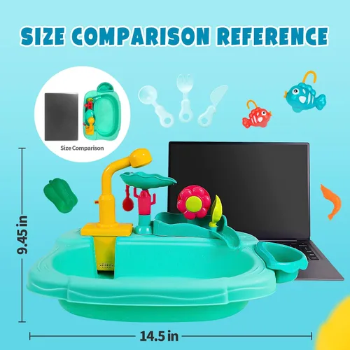 Vista 2 de STBEIMEIMY Fregadero de Juego para Niños con Agua Corriente, Mesa de Agua Mini, Juguetes de Agua, Grifo Mejorado y Platos de Juego, Juguete