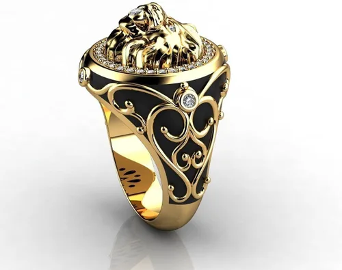 Vista 4 de Anillo de oro de moda con cabeza de león para hombre, anillo de león vikingo nórdico, anillo de león, joyería de león, anillo gótico de cruz