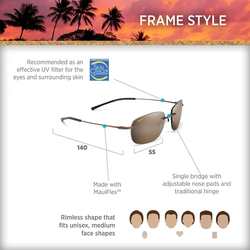 Vista 6 de Maui Jim Gafas de sol polarizadas Nanea sin montura para hombre y mujer