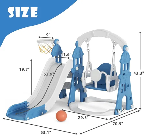 Vista 4 de XJD - Juego de tobogán y columpio 5 en 1 para niños pequeños, tobogán para niños de 1 año en adelante, juego de exterior para niños pequeños con aro