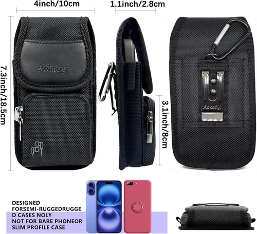 Vista 2 de Funda de nailon para teléfono con bolsillo con cremallera, bolsa de clip para cinturón para iPhone 17 16 15 14 Pro Max y Plus