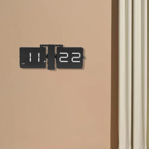 Vista 9 de Reloj abatible de pared y mesa, pantalla digital que funciona con pilas, reloj con mecanismo de giro para salas de estar, dormitorios, 14 x 3.3 x