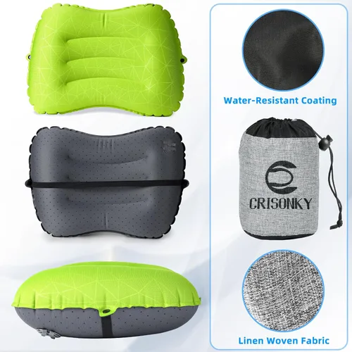 Vista 33 de Crisonky Almohada de camping – Almohada inflable – Almohadas de viaje para mochilero y avión, soporte lumbar 2.0 almohadas inflables, ultraligeras