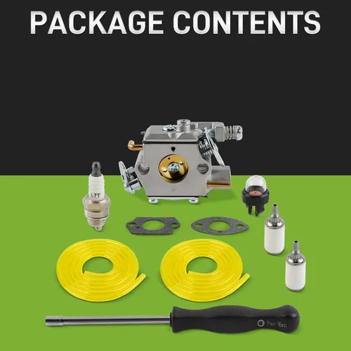 Vista 7 de 309376002 Carburador para motosierra de gas Ryobi RY3714 RY3716 Carb with Gasket Fuel Filter Fuel Line Hose Spark Plug Primer Bulb Adjustment Tool