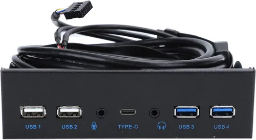 Vista 3 de Panel frontal USB extra, concentrador USB con 2 puertos USB 3.0/2 puertos USB 2.0/salida de audio, entrada de micrófono, puerto USB C, unidad óptica