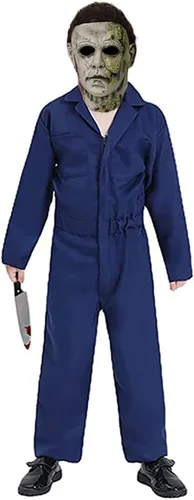 Vista 3 de Michael Myers Costume for Kids Boys Michael Myers Jumpsuit Mask with Blood Knife Halloween Michael Myers Outfits