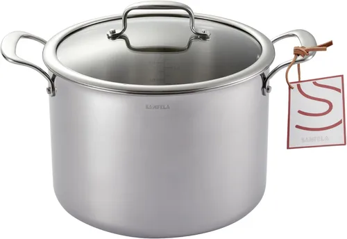 Vista 8 de Cacerola de acero inoxidable de 1.3 cuartos de galón con tapa de Utensilios de cocina de acero inoxidable, construcción revestida de acero