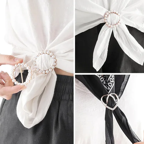 Vista 116 de 4 piezas de clip de anillo de bufanda para mujer, broche de perlas y flores, hebilla de metal para chal, accesorios de decoración para damas y niñas