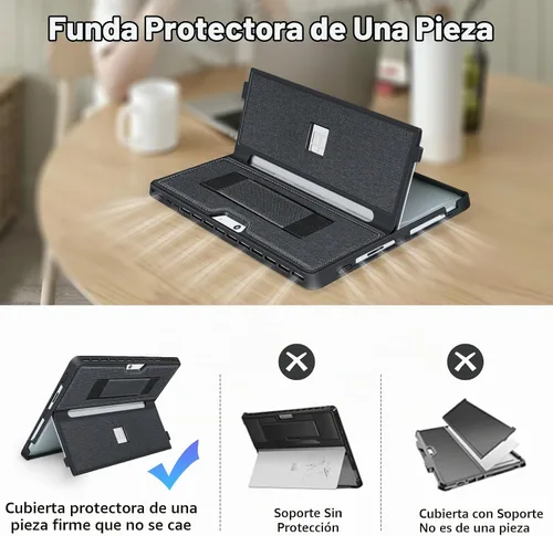 Vista 3 de Funda para Microsoft Surface Pro 11/10/9/8 de 13 pulgadas, con cubierta de stent y correa de mano, todo en uno a prueba de golpes, funda resistente