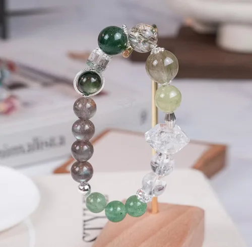 Vista 234 de Precious Gemstone Natural Crystal Healing Bracelet, Rutilated Quartz, Moonstone, Quartz Handmade Original Design Bracelet