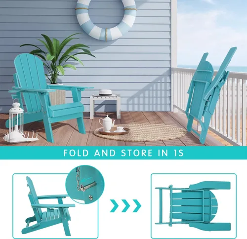 Vista 4 de Lepdep Silla plegable Adirondack moderna ajustable de plástico para exteriores, resistente a la intemperie, 3 posiciones con soporte para tazas