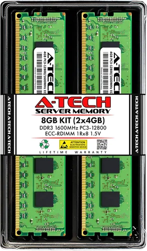 Vista 82 de A-Tech 4GB DDR3 1333MHz PC3-10600R ECC RDIMM 1Rx4 Rango único 1.5V Registrado DIMM 240-Pin Módulo de actualización de memoria RAM de servidor