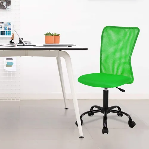Vista 2 de FDW Silla de oficina en casa, silla de escritorio de malla con respaldo medio, sin brazos, ergonómica, giratoria, soporte de espalda, ajustable Verde