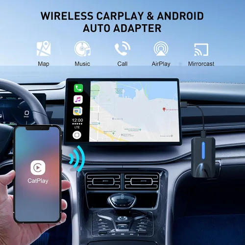Vista 4 de Adaptador inalámbrico CarPlay y Android Auto, 4 en 1 AI Box Lite para CarPlay con cable de fábrica o coches Android Auto, conexión de 2 canales
