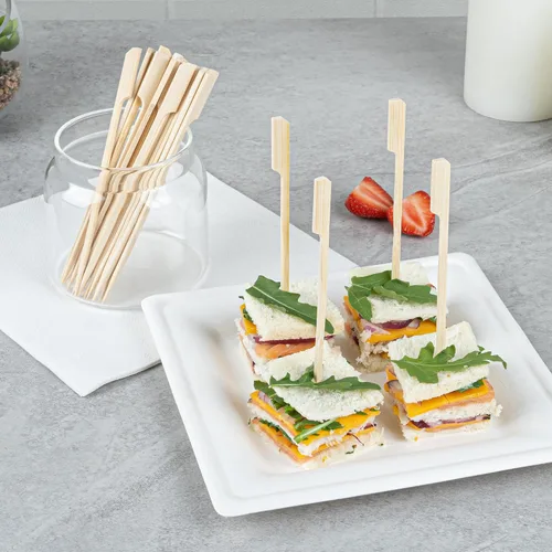 Vista 3 de Restaurantware Pinchos de bambú de 5.9 pulgadas, 100 púas de bambú desechables resistentes – Cabeza de paleta resistente de bambú para aperitivos