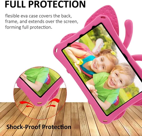 Vista 35 de FW Fire 7 - Funda para tablet para niños, Amazon Fire 7 2022, funda de mariposa con luz de atril, EVA, protección contra caídas, resistente, a