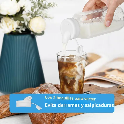 Vista 2 de Syntic - Paquete de 3 botellas de jugo de vidrio de 16 onzas con tapas y 2 boquillas de vertido Clear Reusable Glass with Measurement Marks for