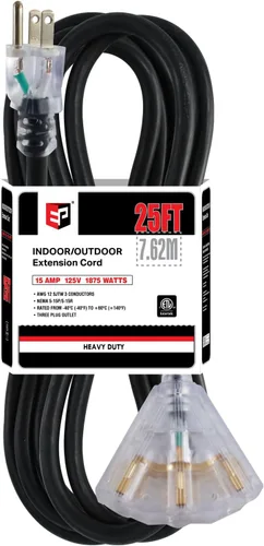 Vista 22 de EP Cable de extensión de 3 pies, 12/3 SJTW 3 tomas de corriente eléctrica Negro