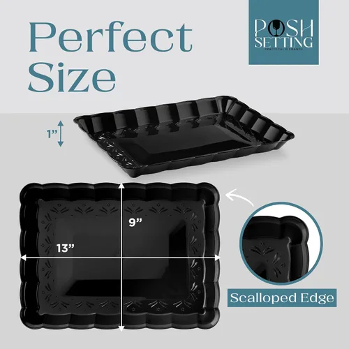 Vista 3 de Posh Setting Bandejas de Servir Negras Desechables - Bandejas de Plástico - Bandejas y Charolas de Plástico para Fiestas - Negro, Dorado