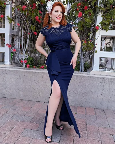 Vista 4 de MISSMAY Vestido largo de boda formal sin mangas con encaje floral retro para mujer