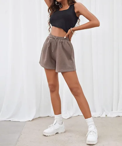 Vista 5 de EFAN Pantalones cortos de verano para mujer, casuales, cómodos, de cintura alta, con cordón, de algodón, con bolsillos, 2023