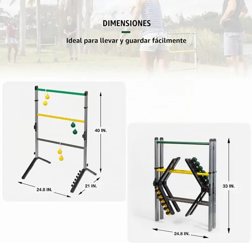 Vista 4 de EastPoint Go Gater Ladderball Set, 2 Steel Ladders, 6 Bolos, Outdoor Games Gris/Amarillo
