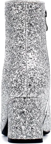 Vista 6 de SEIFIN Botines de tacón grueso con lentejuelas y lentejuelas para mujer, brillantes, para boda, fiesta, vestido, zapatos de tacón medio, botines