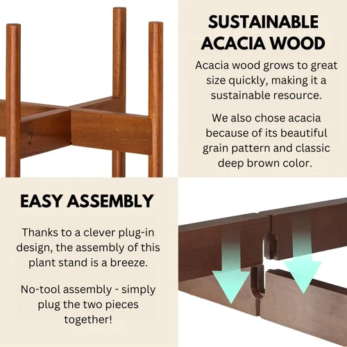 Vista 3 de Fox & Fern - Soporte moderno de medio siglo para maceta, sin maceta de cerámica blanca Plug In Design, Holds 175 lbs, Two High Options, Fixed
